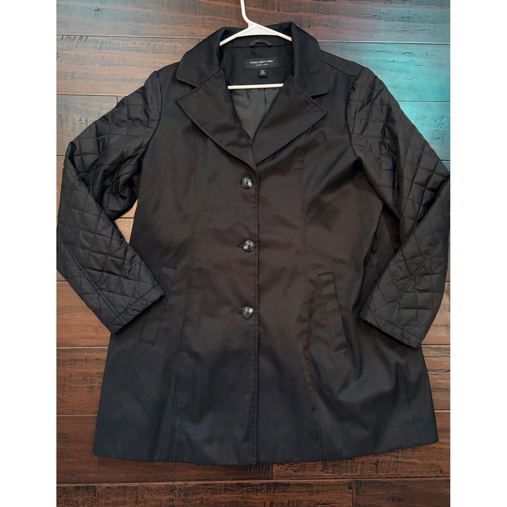 Marc New York Andrew Marc Black Quilted Sleeve Button Front Jacket Coat Mens XL